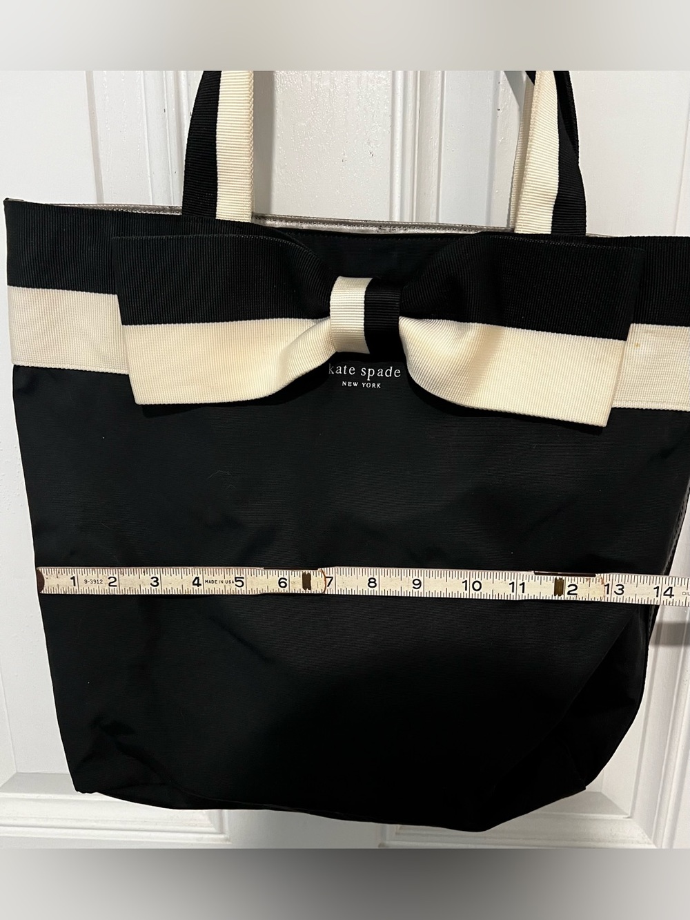 Kate Spade Barrow Street Bow Tote Bag Purse Zipper Top Black Cream - Picture 5 of 16